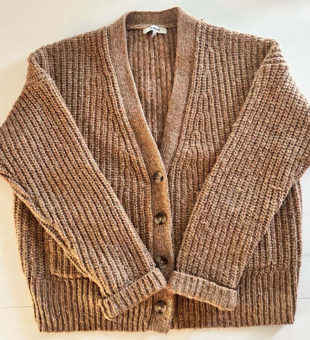 Madewell Brown Speckled Ribbed Chunky Cardigan Size S
